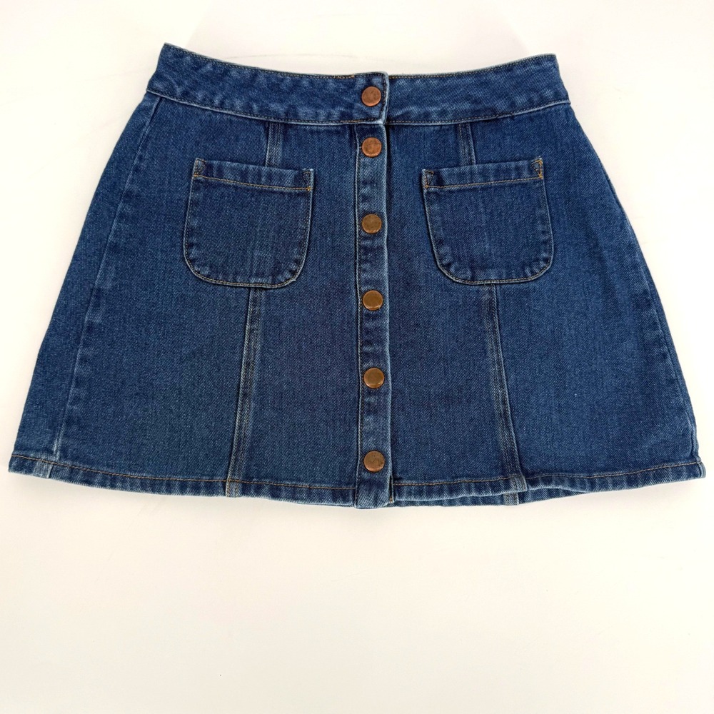 Melville Womens Denim Button Front A-Line Mini Skirt Pockets 27 Coquette 70s‎